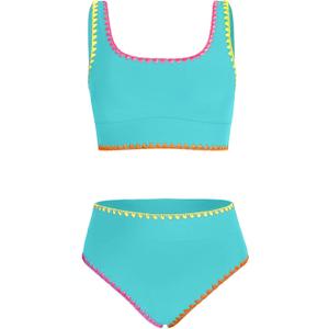 blibean Teen Girls Swimsuits Two Piece Bikini Sets with Chest Pad Size 6-15 Years (8-9 Years, A Mint Green)