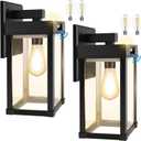 Solar Wall Lights Outdoor with 3 Lighting Modes & Motion Sensor, Solar Porch Light with 2 Bulbs, Waterproof Outdoor Wall Sconce Lantern Lamp Fixture for Garage Porch Shed Barn Yard Garden Front Door (Black (2 Pack))