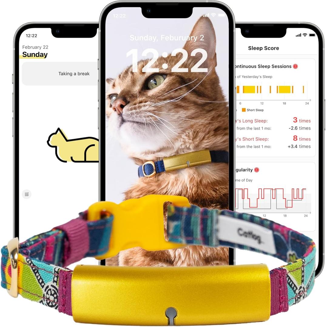Health Tracker for Cats - Smart Cat Collar with Safety Breakaway Buckle for Indoor Cats, Wellness Alerts, Real-time Monitoring (Pop (Mosaic),M)