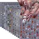 Christmas Red Nail Stickers Decals 12PCS Santa Claus Winter Snowflakes 3D Nail Art Sticker for Women Self-Adhesive Glitter Slider Deer Gingerbread Men Tree Holiday Manicure Decoration Nail Supplies