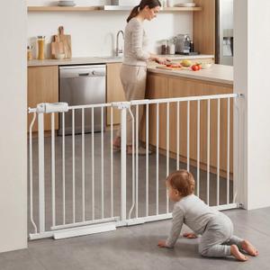 Extra Wide Baby Gate Tension Indoor Safety Gates White Metal Large Pressure Mounted Pet Gate Walk Through Long Safety Dog Gate for The House Doorways Stairs (57.48"-62.2"/146-158CM, White)