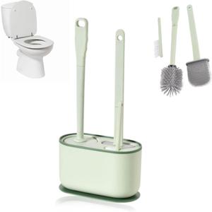 Cyrank Toilet Brush and Holder, Toilet Bowl Brush with Caddy Bathroom Stiff Bristles Toilet Scrub Brush Toilet Bowl Brush Holder Set Deep Cleaning Toilet Cleaner Scrubber Under Rim(Greens)