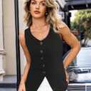 Tralilbee Black Vest Top Women Sleeveless Blazer Fitted Suit Vest Button Down Going Out Work Business Casual, Black, M  