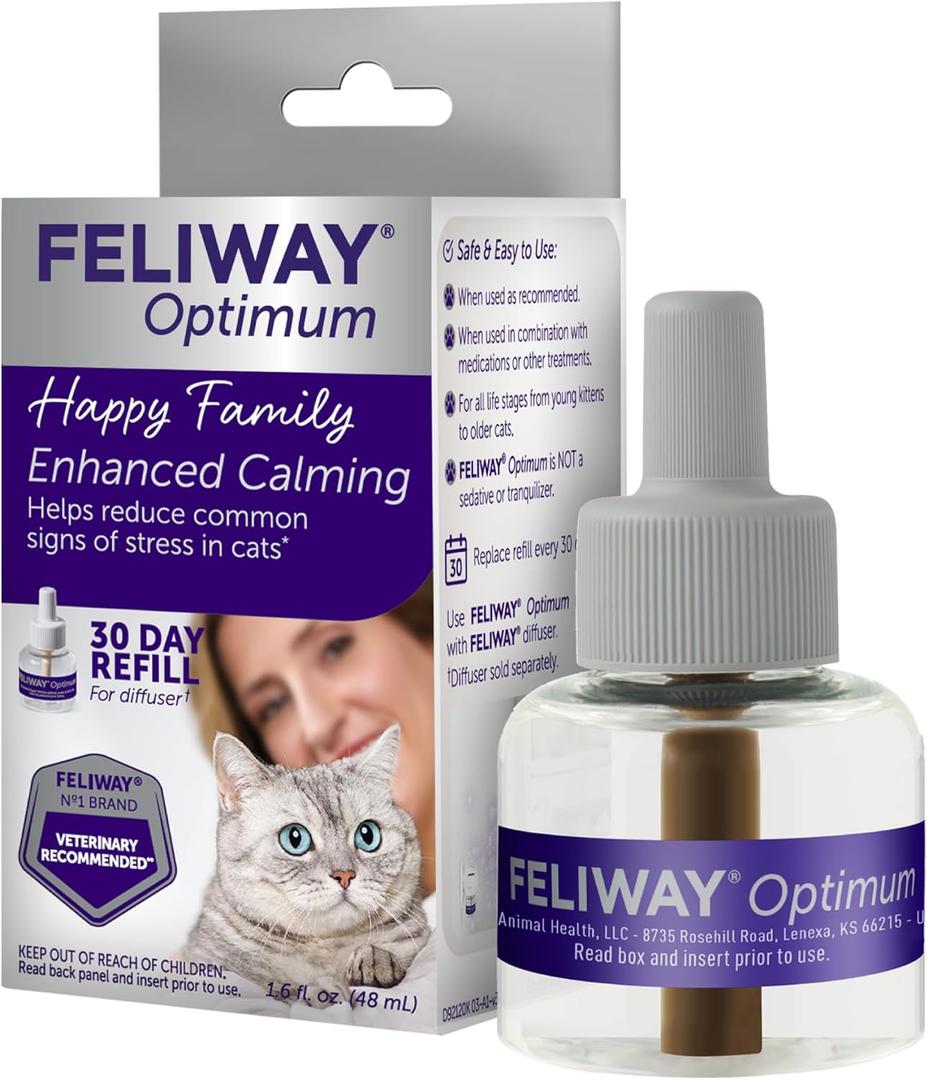 FELIWAY Optimum 30 Day Cat Calming Refill for Pheromone Diffuser, 48ml - Helps Reduce Common Signs of Stress in Cats & Kittens, Enhanced Calming (1 pack)