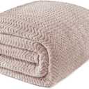 Exclusivo Mezcla Soft Fleece Blanket King Size, Cozy Lightweight Blankets with Decorative Wave Textured Suitable for All Season Use, Camel, 90x104 Inches