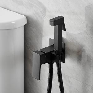 Warm Water Bidet Sprayer Faucet for Toilet with Hot and Cold Brass Valve, Stainless Steel Square Handheld Bidet Attachment Set, Wall Mounted, Matte Black