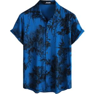 JOTOOK Mens Hawaiian Shirt Short Sleeve Button Down Tropical Shirts Casual Floral Summer Beach Shirt (Blue, XXL)