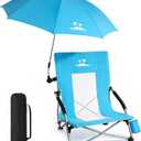 Folding Beach Chair for Adults with UPF 50+ Umbrella, Lightweight Low Beach Chair with Mesh Back,300lbs Capacity Portable Camping Chair with Carry Bag for Outdoor Lawn Camping Concerts (Blue)