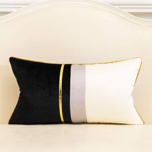 Avigers 12 x 20 Inches Black White Gold Leather Striped Patchwork Velvet Cushion Case Luxury Modern Throw Pillow Cover Decorative Pillow for Couch Living Room Bedroom Car