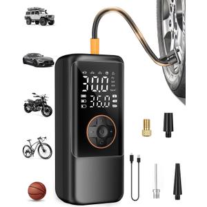 Tire Inflator Portable Air Compressor, 150PSI Air Compressor for Car Tires, Cordless Bike Pump with Pressure Gauge & LED Light, Tire Pump for Cars, Motorcycles, Bikes, Balls (Black)