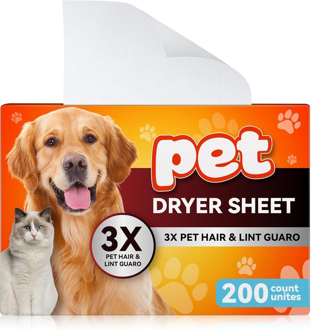 Pet Hair Remover for Laundry, Lint Dryer Sheets, 3 X Pet Hair Fighters, Reduces Static, Adds Softness(Unscented,200 Count)