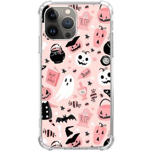Pink Halloween Pumpkin Ghost Case Compatible with iPhone 14 Pro, Witchy Pumpkin Halloween Boo Cover for iPhone 14 Pro, Cool Cute TPU Bumper Phone Case Cover for iPhone 14 Pro