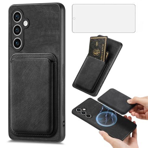 Asuwish Phone Case for Samsung Galaxy S23 FE 5G Wallet Cell Cover with Tempered Glass Screen Protector and Slim Accessories Girls Mobile Credit Card Holder Slot S 23 EF S23FE 23S Women Men Black