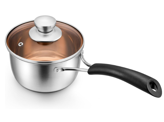 1 Quart Saucepan Small Pot, Stainless Steel Saucepan with Lid, Small Sauce Pan for Home Kitchen Restaurant Cooking, Visible Glass lid & Bakelite Heat-Proof Handles, Dishwasher Safe, 1 Pc