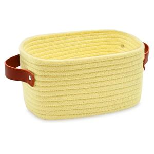 ABenkle Small Storage Basket, Mini Baskets with Handle, Cute Cotton Woven Baskets for Shelves, Boho Decorative Toy Storage Bin for Nursery, Spa, Empty Gift Basket - XS, Yellow