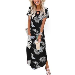 Zeagoo Womens Maxi Summer Dress with Pockets Casual Short Sleeve Sundress Trendy 2026 Curve Hem Long Dress