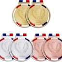 6PCS Gold Silver Bronze Award Medals with Ribbon, 3'' Winner Awards Olympic Style Medal for Kids School Sports Meeting Sports Events or Celebration Souvenir