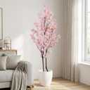 Artificial Pink Cherry Blossom Tree 7ft(84in) Faux Floor Green Plant for Indoor Decor Natural Potted Tree Realistic Cherry Flowers Wood Trunk for Home Living Room,Office Perfect Housewarming Gift