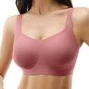 Seamless Bras for Women, Wireless Supportive Bra Comfortable No Underwire Full Coverage Push Up Bra Plus Size (X-Large Plus, Rosy Mauve)