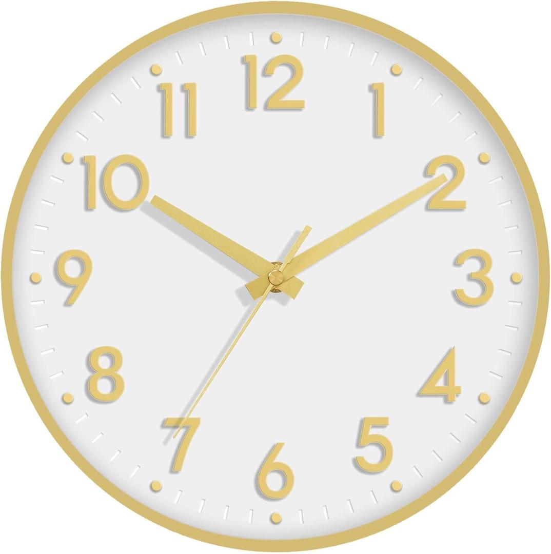 Mosewa Wall Clock 8 Inch, Battery Operated Silent Non-Ticking Modern Analog Clock Decorative for Kitchen, Bedroom, Office(White Gold)