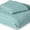 Amazon Basics Brushed Microfiber Quilt Set, Extra Soft with Natural Texture, 2-Piece, Twin/Twin XL, Blue