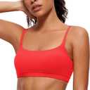 CRZ YOGA Butterluxe Adjustable Spaghetti Strap Sports Bras for Women - Scoop Neck Wireless Padded Yoga Workout Crop Top (Red)