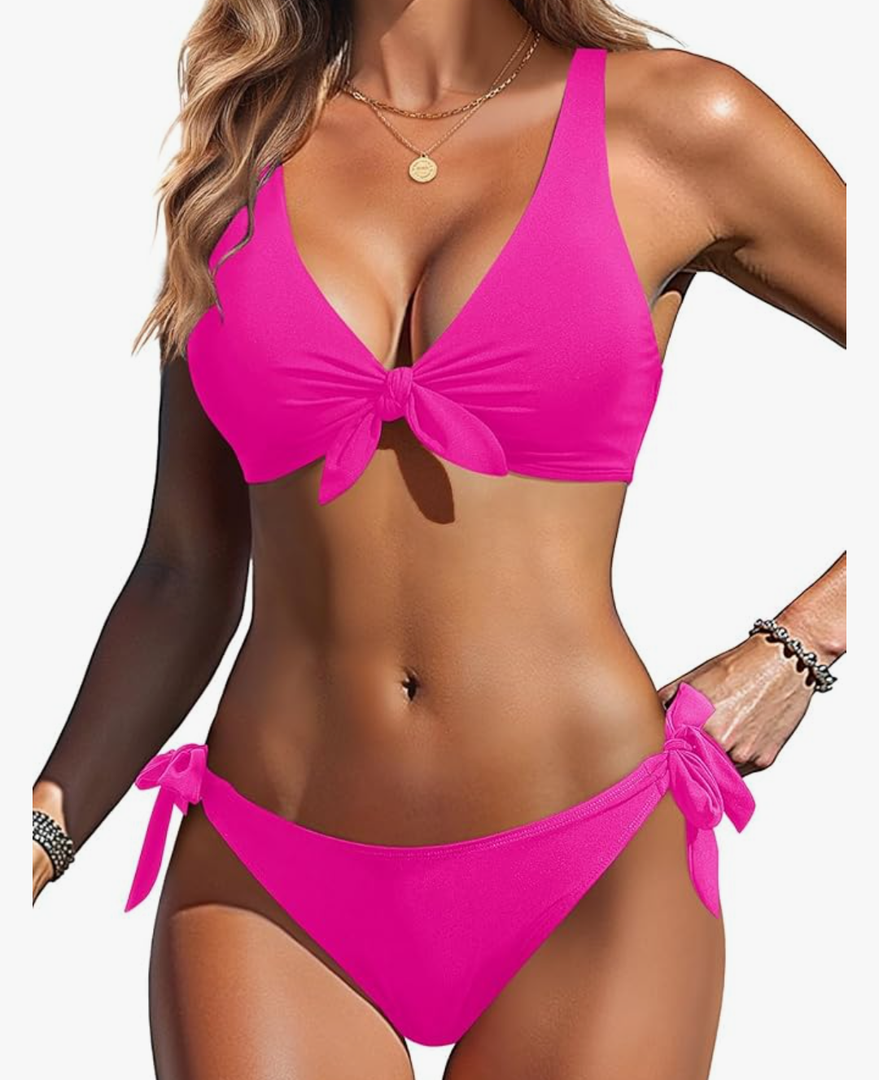 Aqua Eve Women Bikini Set - Two Piece Swimsuit Low Rise Bathing Suit Knot Tie Bikini Size medium