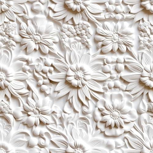 FunStick Off White 3D Floral Wallpaper Peel and Stick Embossed Flower Wallpaper for Bedroom Removable White Contact Paper Peel and Stick Wall Paper Decor for Bathroom Walls Cabinets Ceiling 17.5"x118"