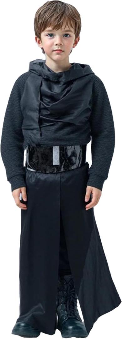 Kids Boys Costume Helmet Mask Knight Cosplay Halloween Full Outfit (Large, Black)