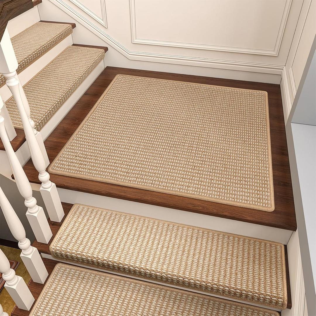 Brakki Bullnose Carpet Stair Treads, Non Slip Landing Mat for Wooden Steps