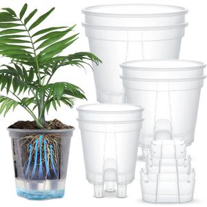 Wonderjune Self Watering Pots for Indoor Plants with Deep Reservoir and High Drainage Holes for Outdoor Plants and Flowers, Bare Root Planter(4.72'', 5.91'', 7.09'',Clear,6 Pcs)