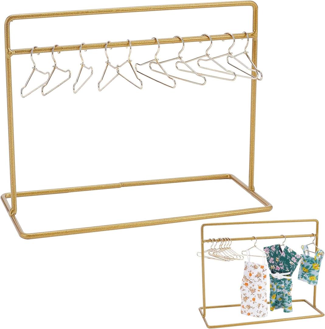 SUPERFINDINGS 1 Set Doll Garment Rack Including 1Pc 6x2.8x4.7inch Doll Clothes Storage Rack Doll Closet and 10Pcs Mini Doll Clothes Hangers Doll Wardrobe Furniture Accessories for Dollhouse Supplies