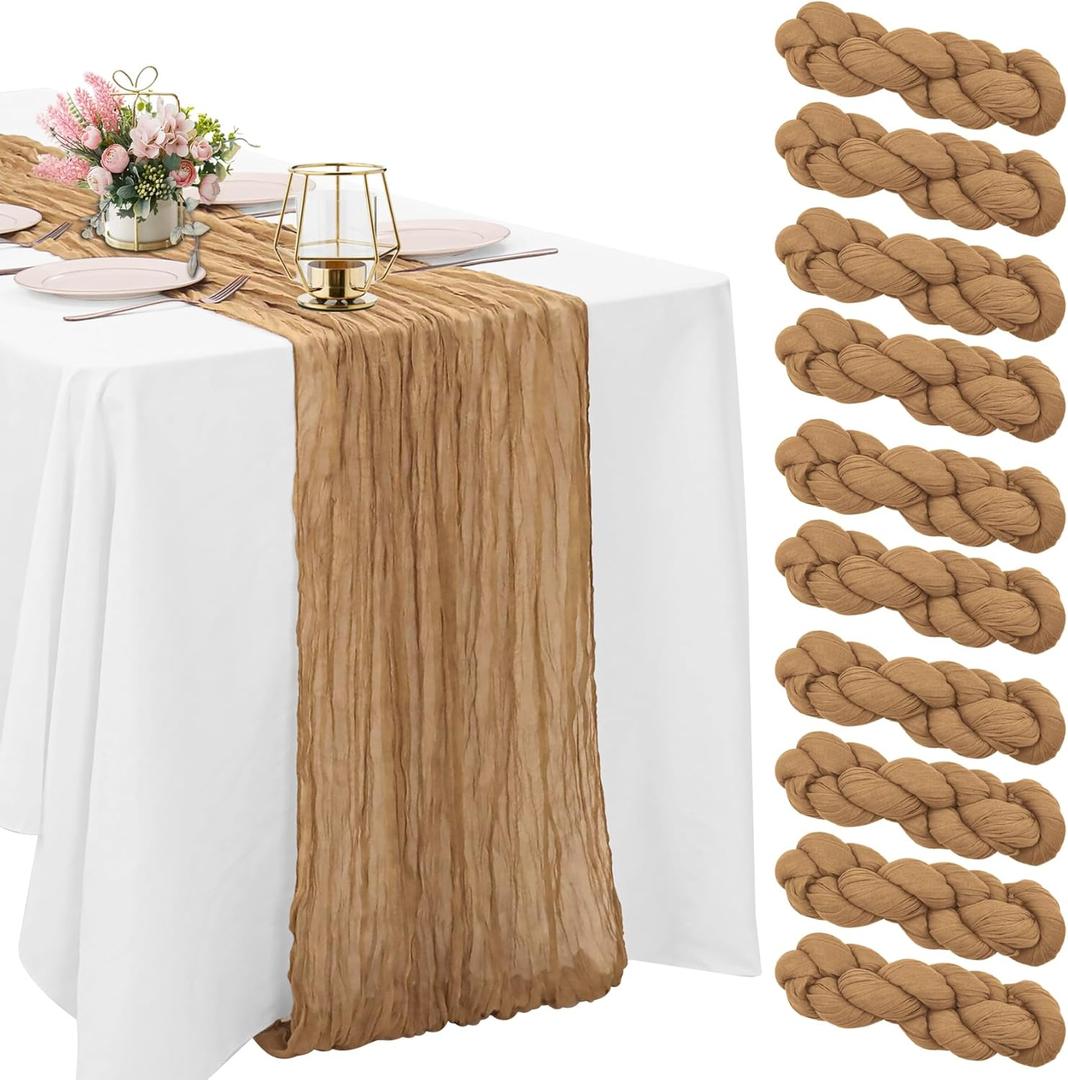 10 Pack Nude Cheesecloth Table Runner 10FT Boho Gauze Fabric Table Runner Vintage Rustic Sheer Runners for Wedding Party Bridal Baby Shower Long Table Decorations (20"x120")