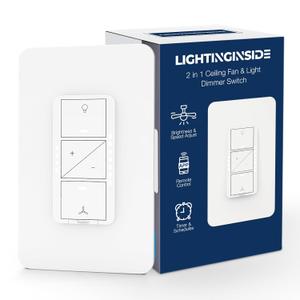 Smart Ceiling Fan Control and Light Dimmer Switch, Compatible with Alexa/Google Assistant/Smart Life, Neutral Wire Required, Single Pole Fan Light Switch, 2.4G Wi-Fi only, Timer, No Hub Required, 1PC