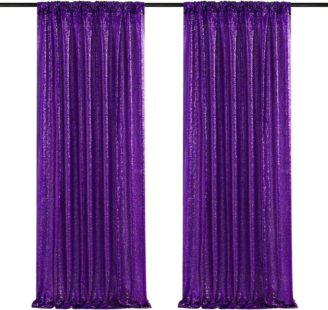 Purple Sequin Backdrop 2 Pieces 2ftx8ft Wedding Glitter Curtain Backdrop Arch Fabric Drapes for Baby Shower Birthday Party Decoration
