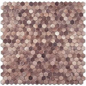 KASARO Peel and Stick Backsplash Tile for Kitchen, 3D Hexagon Penny Metal Mosaic Tiles, 8 Pieces Self Adhesive Wall Tiles Decorative for Living Room, Bathroom, Fireplace, 12”x12”, Rose Gold