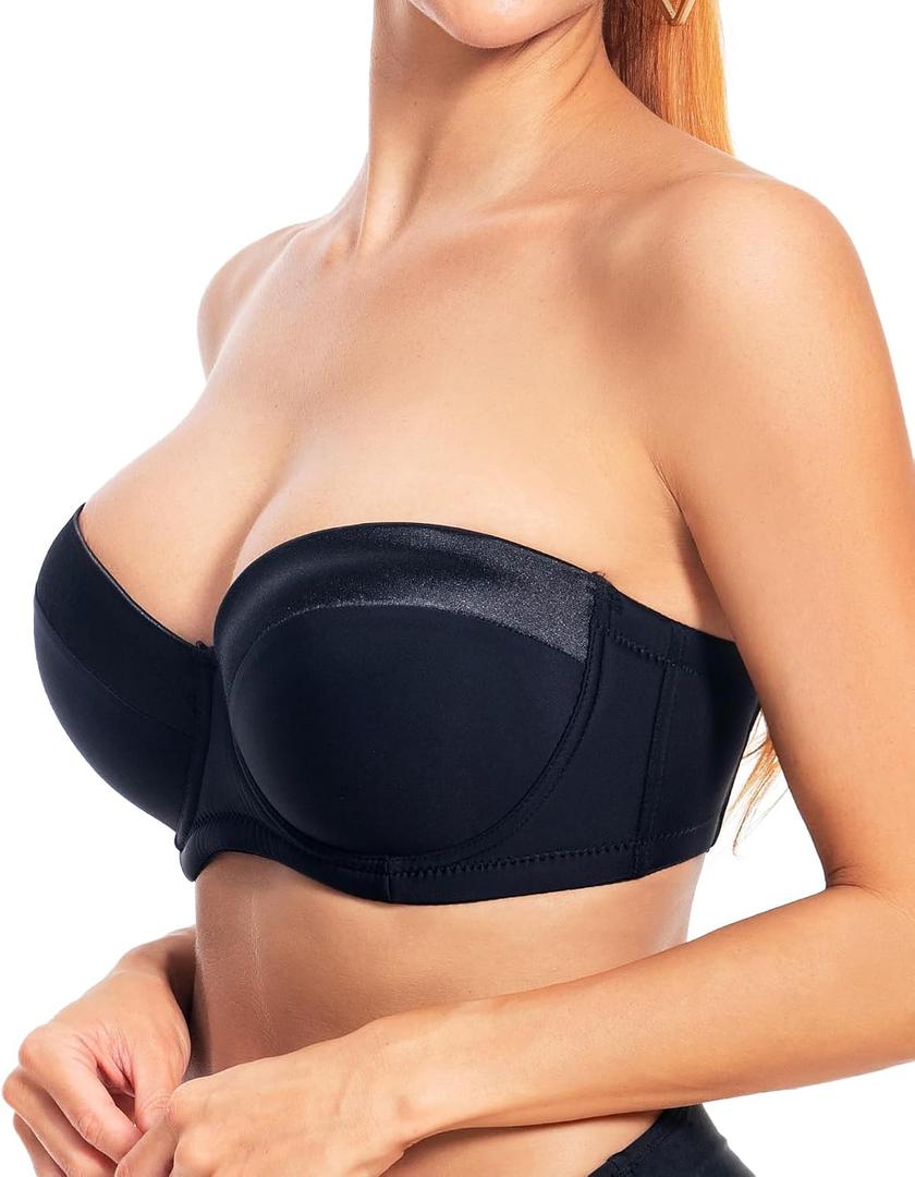 Women's Push up Strapless Bra for Large Breasts with Clear Straps, Never Move On Party Cup, Size 44DDD