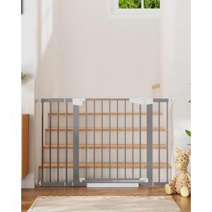 Cumbor 29.7-48" Baby Gate for Stairs, Mom's Choice Awards Winner-Dog Gates for Doorways, Auto Close Safety Pet Gate for Dogs Indoor, Easy Install Pressure Mounted Child Gate with Walk Thru Door, Gray