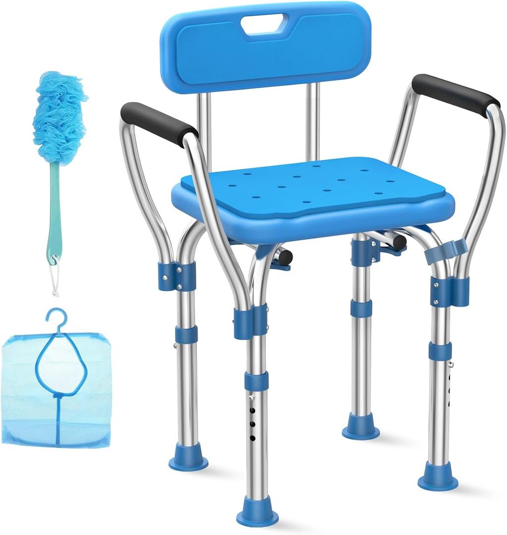 Shower Chair for Inside Shower with Arms and Back, FSA/HSA Eligible 500lbs Stainless Steel Shower Seat for Bathtub, Height Adjustable Safety Shower Chair for Elderly & Disabled, Adults