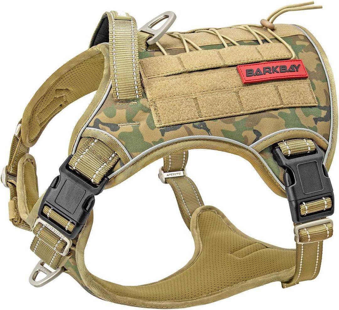 Tactical Dog Harness Large,Military Service Weighted Dog Vest Harness Working Dog MOLLE Vest with Loop Panels,No-Pull Training Harness with Leash Clips for Walking Hiking Hunting(Camo,M) (Medium (Pack of 1))