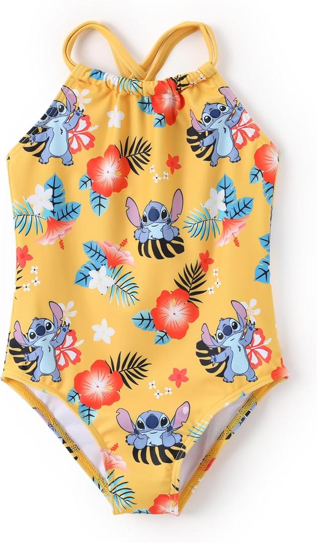 Disney Stitch Marvel Frozen Elsa Girls Swimsuits UPF 50+ One Piece Bathing Suits Sport Summer Swimwear for Kids Size 3-13Y (4-5T)