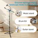 GUITTO Microphone Floor Stand with Phone/Tablet Holder, Adjustable Boom Mic Stand with Heavy-Duty Base, Dual Device Mount for Streaming, Podcasting, Recording, and Live Performances GMS-04