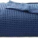 Bedsure 100% Cotton Blanket Twin XL Size for College Dorm - Breathable and Soft, Waffle Weave Twin Blanket for Summer, Dorm Room Essentials, Navy, 66x90 inches