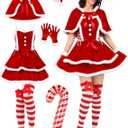SOMSOC Mrs Santa Claus Costume Christmas Outfits For Women With Cape Santa Halter Dress Socks Balloons Xmas Cosplay (Medium)