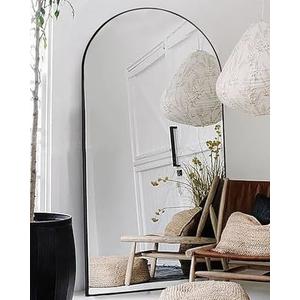 Otlsh Floor Mirror, 81"×41" Arched Full Length with Stand, Standing, Full Body, Large, Wall, Freestanding, Aluminum Frame - Black