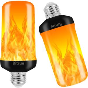 Bitrue LED Flame Effect Light Bulb, 4 Modes Flame Light Bulbs, E26 Base Fire Light Bulb with Gravity Sensor,Flickering Light Bulbs Hallowee Home Party (Pack of 2)