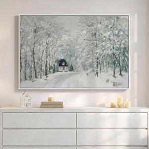 Framed Forest Landscape Wall Art, Modern Cottage Canvas Art Prints, Contemporary Nature House Pictures Wall Decor for Living Room Bedroom Dining Room Hallway Office 24x36 In