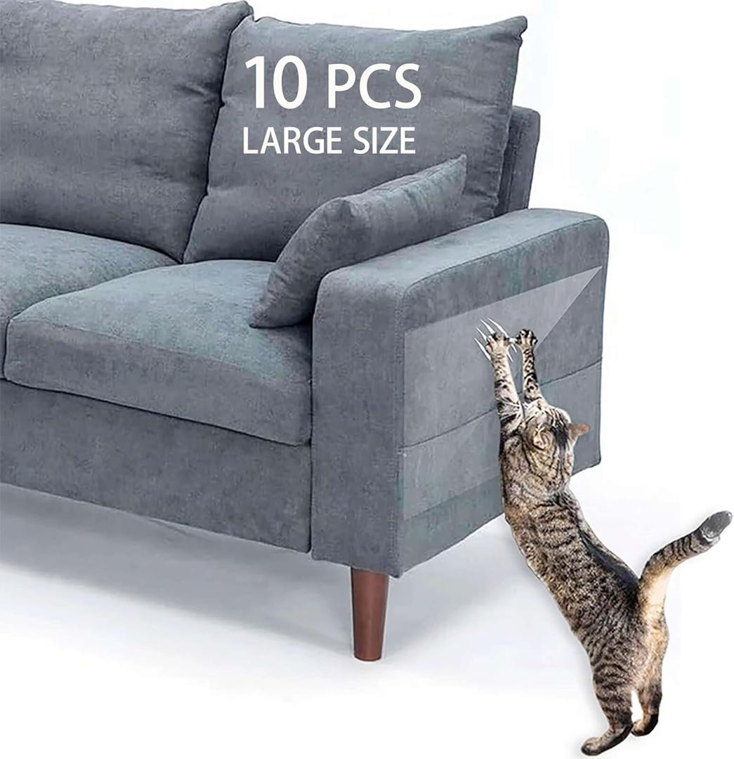 Cat Scratch Furniture Protector for Leather - 10 Pack Large Size Clear Smooth Anti Furniture Protectors from Cats Scratching Deterrent Tape, Cat Scratch Guard for Leather Couch/Sofa (17"x12" 10 PCS)