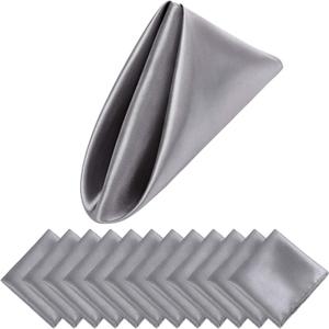 Aneco 12 Pieces Satin Napkin Square 20 x 20 Inches Dinner Napkins Weddings Party Napkin Soft Table Napkins for Romantic Weddings Party Dinner Decoration (Grey)