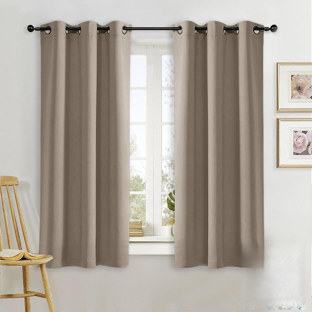 NICETOWN Blackout Curtain Blind for Bedroom, Single Panel, W34 x L63 inches, Taupe, Thermal Insulated Grommet Blackout Room Darkening Drape/Drapery